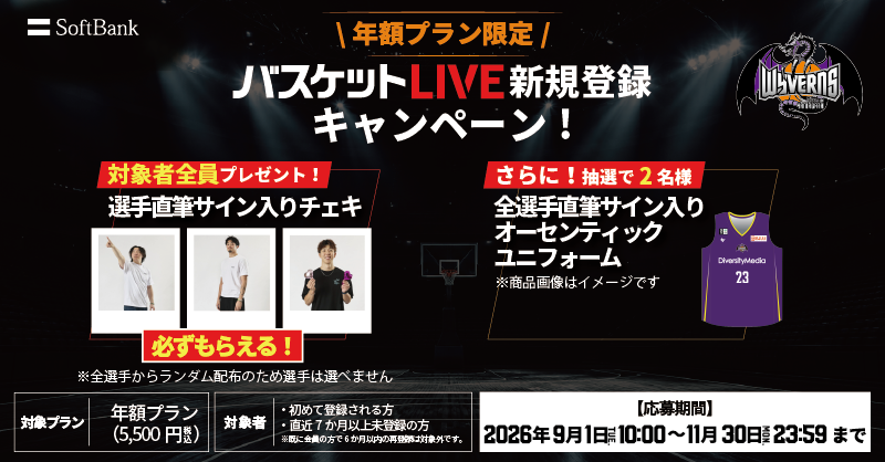 バスケットLIVE新規登録キャンペーン実施中！必ずもらえる！対象者全員に選手サイン入りチェキプレゼント！